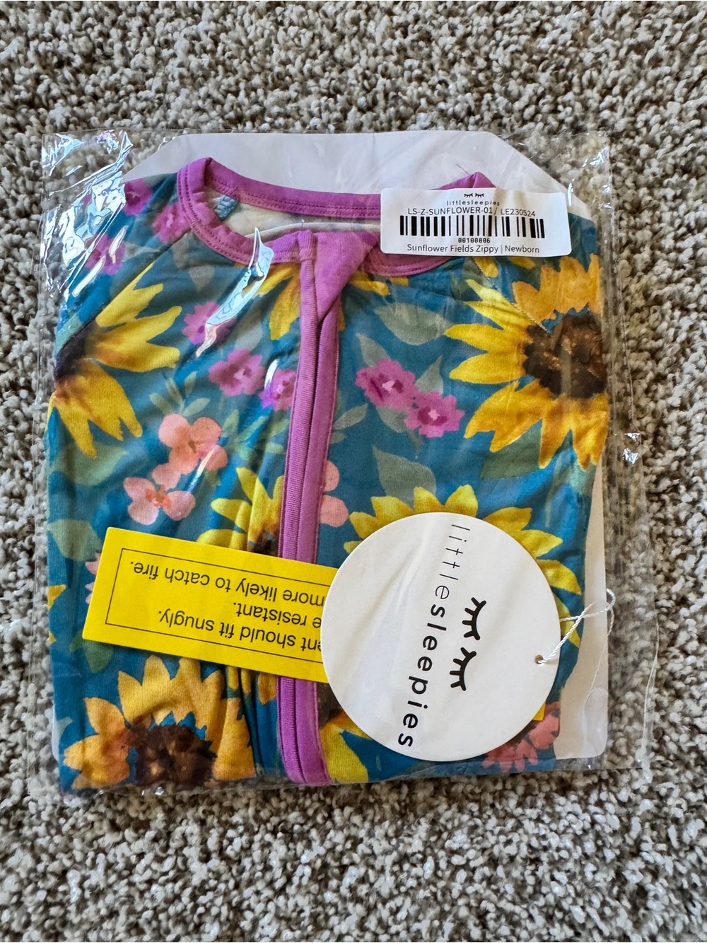 Little Sleepies Sunflower Fields Blue & Yellow Zippy Pajama